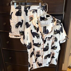 Black Cat Print SS Pajama Set from SheShow